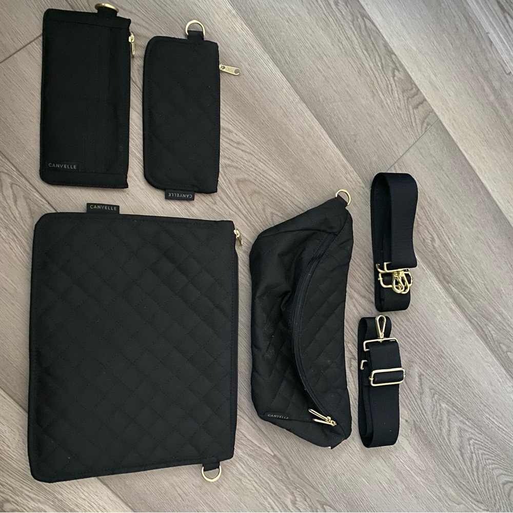 Canvelle Quilted Bag Set – Tote, Pouches, Fanny – Excellent